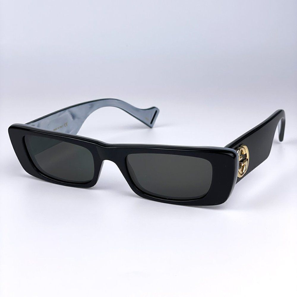 NEW Gucci GG0516S 001 Black Silver Rectangle Women Sunglasses - Picture 6 of 15